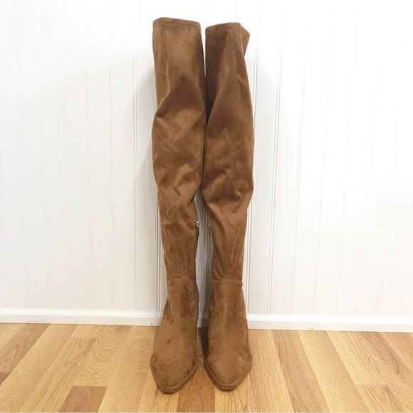 MARC FISHER Brown Suede Over The Knee Boot Chunky Block Heel Western Size‎ 9 New - Picture 3 of 13